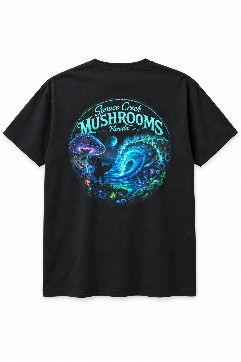 Cosmic Tides – Space & Ocean T-Shirt Spruce Creek Mushrooms