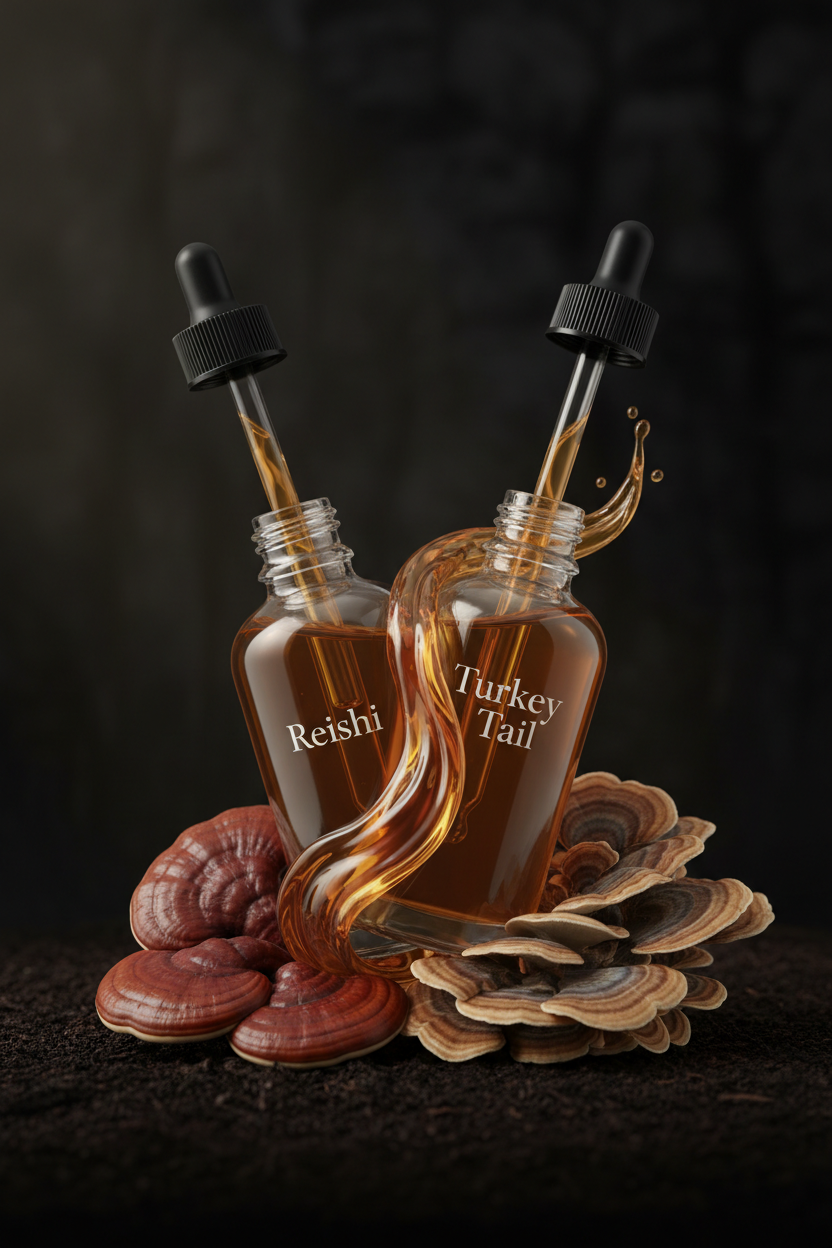 Reishi & Turkey Tail Mushroom Tincture – Dual Extraction Spruce Creek Mushrooms